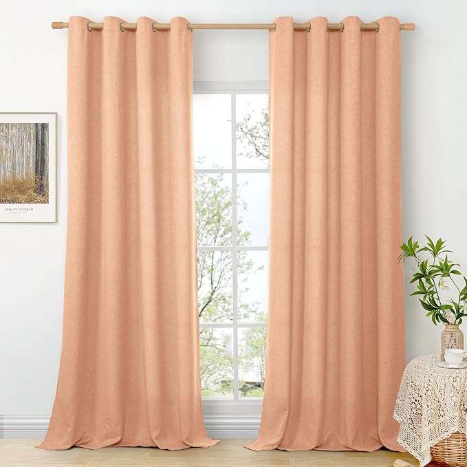 BGment Peach Linen Curtains for Living Room 95 Inch Length 2 Panels Set by BGment