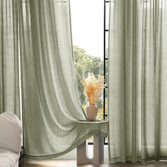 Linen Blend Sage Green Curtains 108 inch Length 2 Panels - Image 7