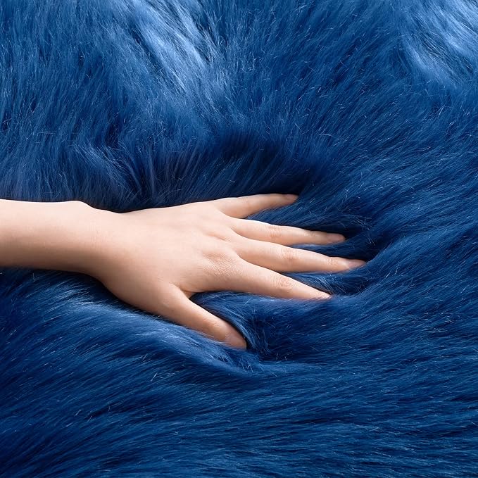 SERISSA Ultra Soft Fluffy Rug Dark Blue Faux Sheepskin Fur Rug Shaggy Couch - Image 4