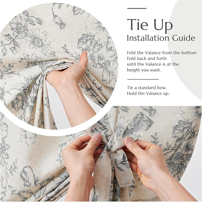 jinchan Tie Up Curtain Double Layer Linen Roman Shades Valance Curtain Floral - Image 6