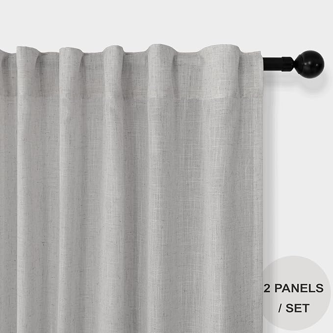 Grey Curtains 38 Inch Width for Kitchen Windows 2 Panels Back Tab Rod Pocket - Image 2