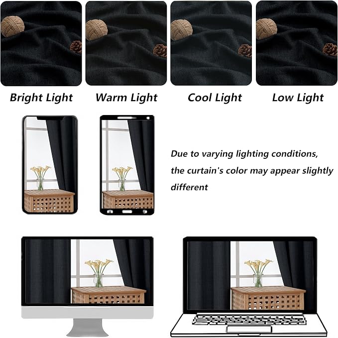 Chyhomenyc Black Kitchen Curtain 24 Inch Length, Light Filtering Textured Small - Image 3