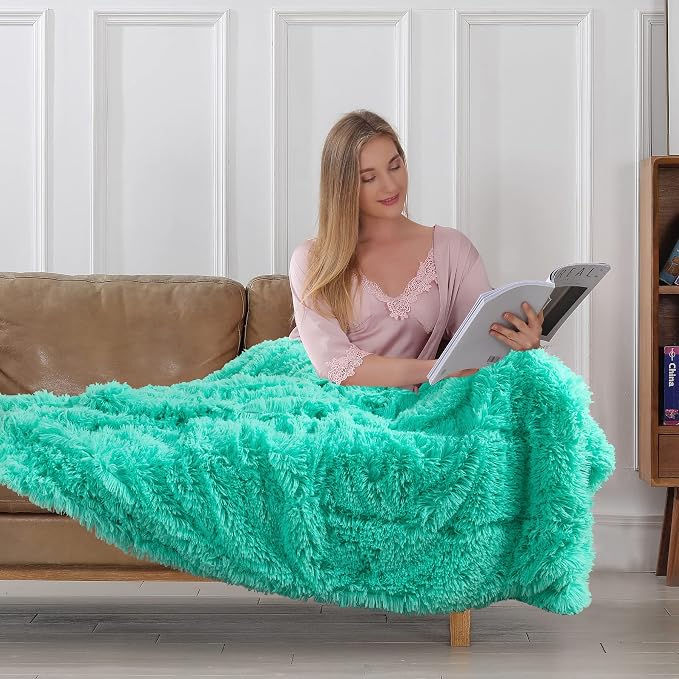Tuddrom Decorative Extra Soft Faux Fur Throw Blanket 70"x78", Solid Reversible - Image 4