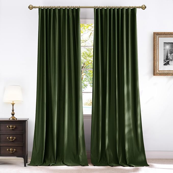 NICETOWN Olive Green Blackout Velvet Curtains 108 inch Long, Thermal Energy by NICETOWN
