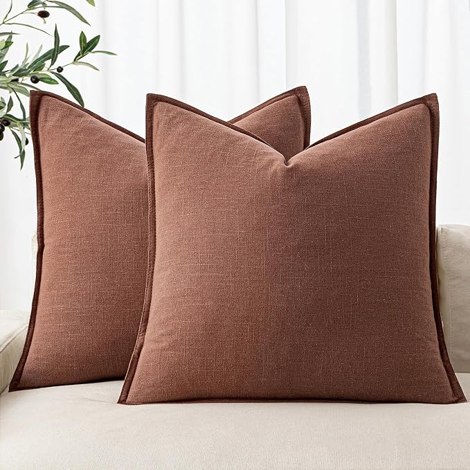 MIULEE Decorative Linen Pillow Covers 20x20 Inch Rust Red Boho Farmhouse by MIULEE