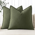 MIULEE Decorative Linen Pillow Covers 18x18 Inch Dark Olive Green Boho by MIULEE