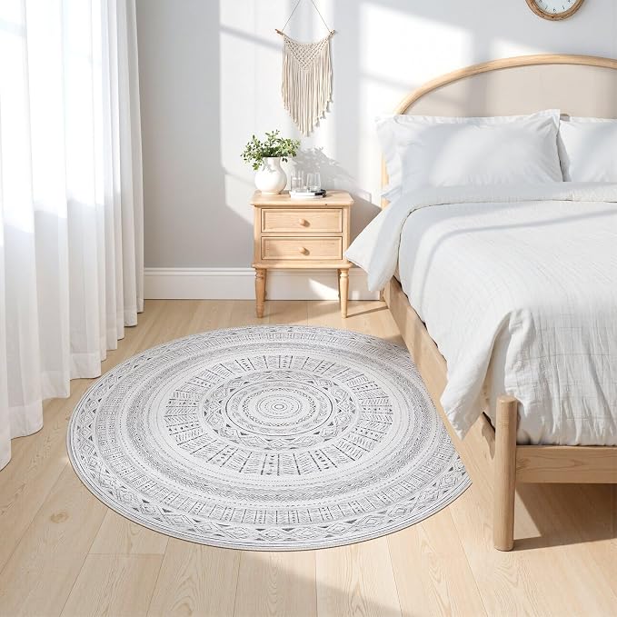 cotiled 5x5 Round Area Rug Living Room: Washable Boho Rugs - Image 2