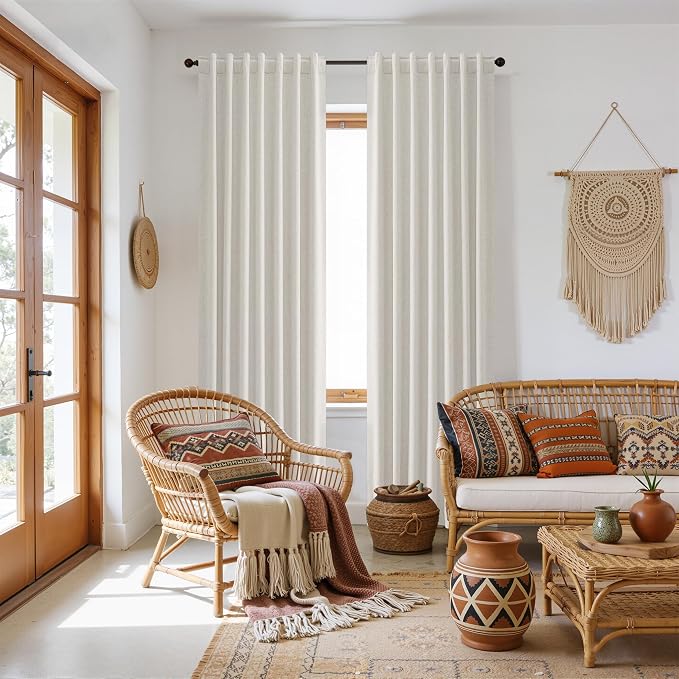 Guken 63 Inch Long Boho Blackout Curtains 100% Black Out Linen Curtain 2 Panels - Image 8