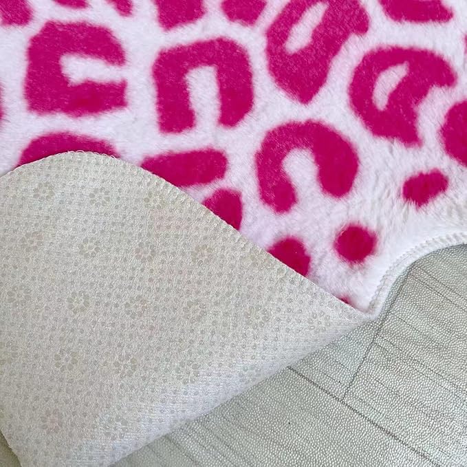 Pink Leopard Print Faux Cowhide Cheetah Fur Skin Carpet Non-Slip Animal Printed - Image 3