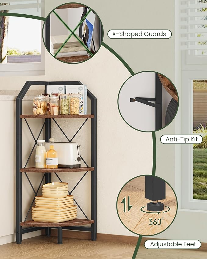 CHOEZON 3-Tier Corner Shelf, Industrial Corner Bookshelf, 35.4" Storage Stand - Image 4