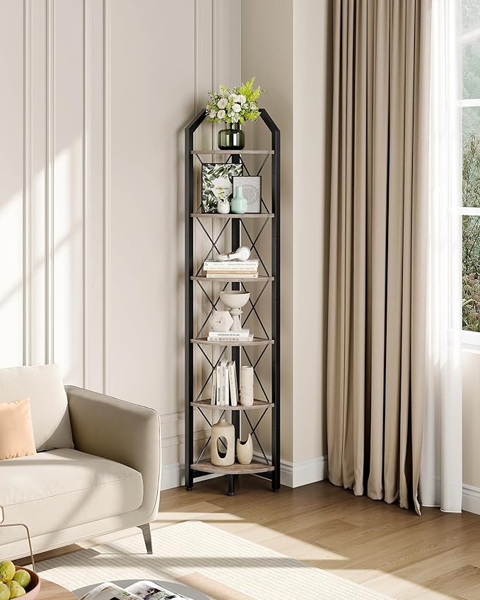 CHOEZON 6-Tier Corner Shelf, Industrial Corner Bookshelf, 71.2" Corner Storage - Image 5