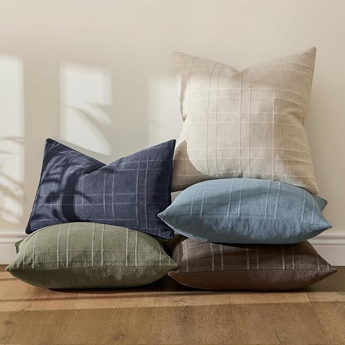 MIULEE Decorative Linen Check Lumar Throw Pillow Covers Neutral Farmhouse - Image 6