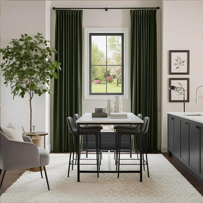 NICETOWN Olive Green Blackout Velvet Curtains 108 inch Long, Thermal Energy - Image 2