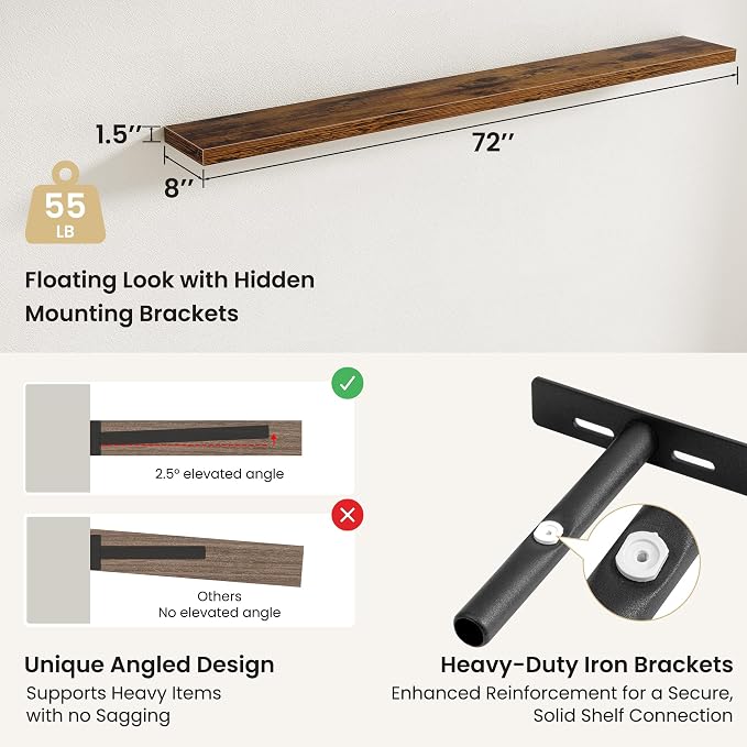 Fun Memories Floating Shelves for Wall, Rustic Wood Wall Mounted Shelves for - Image 3