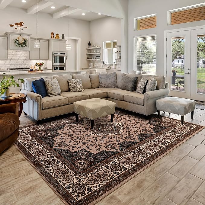 Area Rug for Bedroom, 4x6Ft Washable Brown Living Room Rugs, Non-Slip Vintage by Rtizon