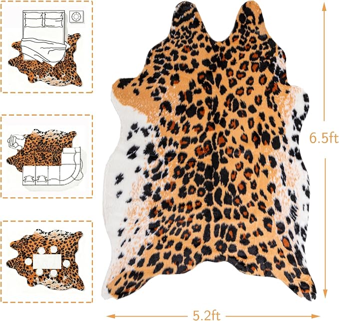Huichenxing2021FURSTORE Leopard Print Rug, Cheetah Rug 5.3ft x 6.7ft Large Faux - Image 2