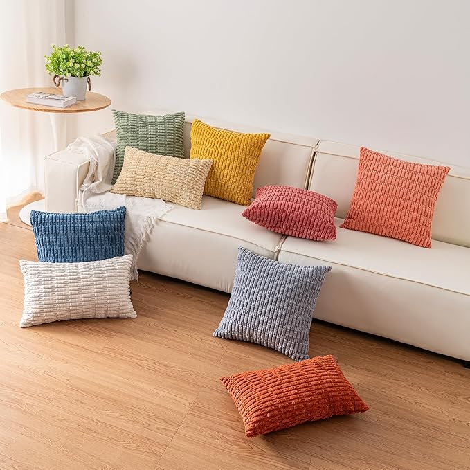 Pack of 2 Corduroy Decorative Throw Pillow Covers 18x18 InchSoft Boho Striped - Image 7