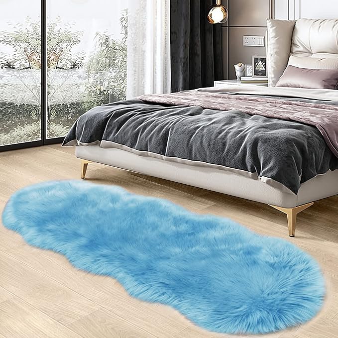 SERISSA Ultra Soft Fluffy Rug Sky Blue Faux Sheepskin Fur Rug Shaggy Couch - Image 2
