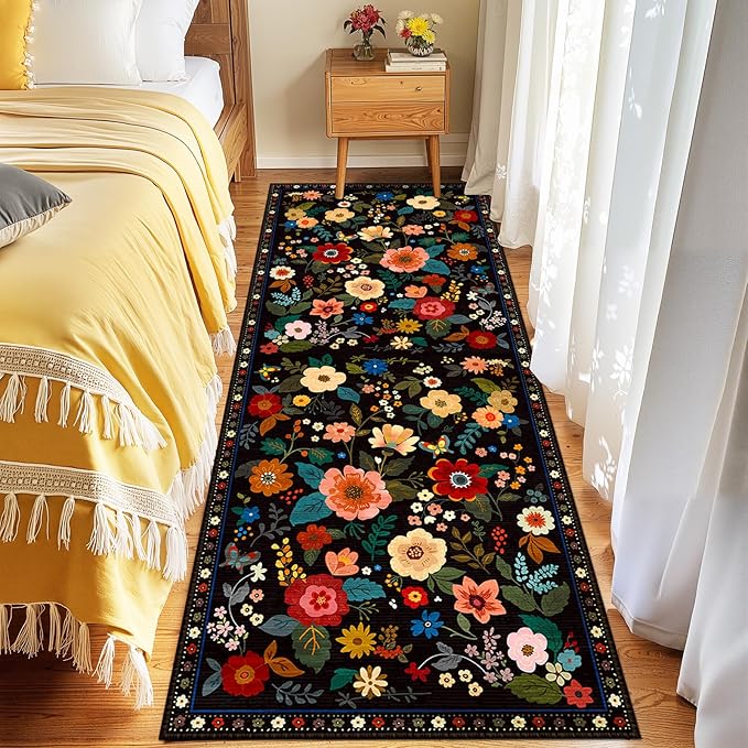 RELEANY Floral Nursery 2x6 Area Rugs Washable Print Boho Cute Carpet Non Slip by RELEANY