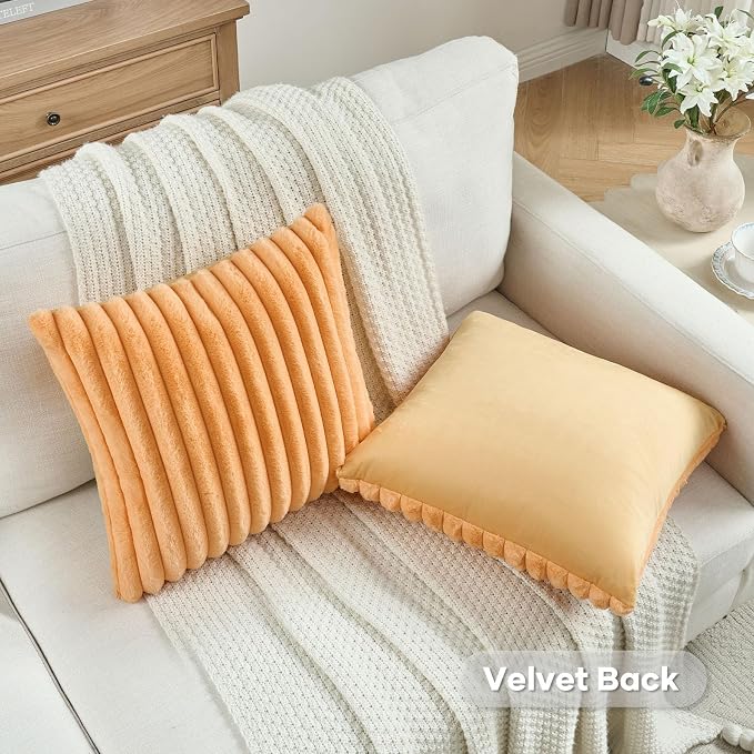 FUTEI Orange Decorative Throw Pillow Covers Set of 2, 20x20 Inch Soft Fluffy - Image 4