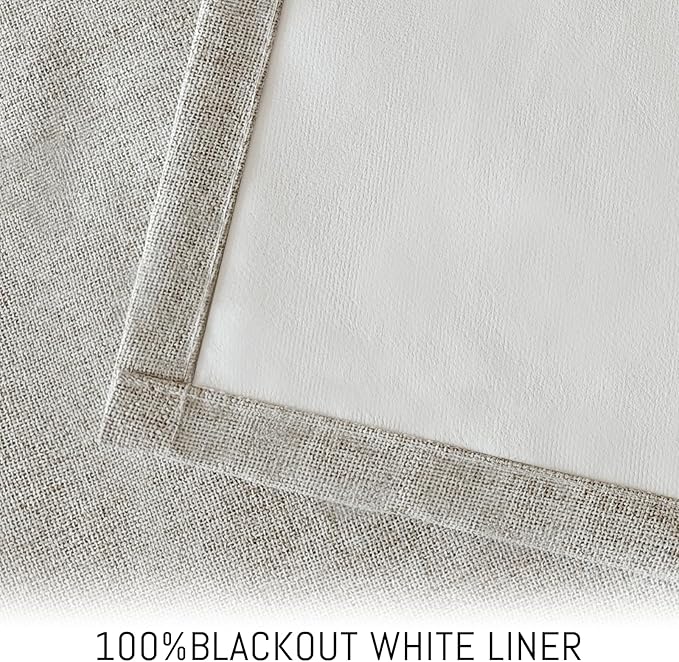 Yakamok Oatmeal Linen Curtains 100% Blackout 90 Inches Long, Room Darkening - Image 3