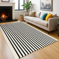 KOZYFLY Black and Beige Striped Rug 5x8 Ft Area Rug Washable Indoor Outdoor Rug by KOZYFLY
