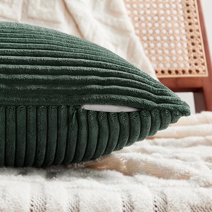 Fancy Homi Set of 2 Dark Green Long Lumbar Decorative Throw Pillow Covers 16x24 - Image 3
