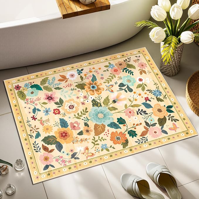 RELEANY Floral Nursery 2x3 Area Rugs Washable Print Boho Cute Carpet Non Slip - Image 8