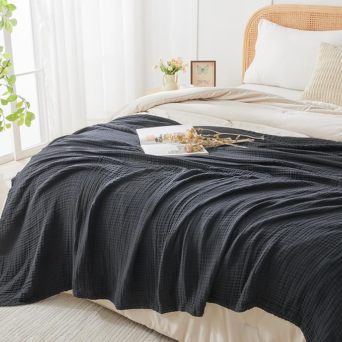 EMME Cotton Muslin King Blanket Bed Layering Breathable Gauze Blanket Soft - Image 3