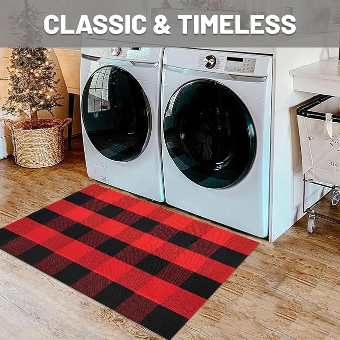 IOHOUZE Christmas Buffalo Plaid Rug 2x3 Ft Outdoor Indoor Doormat Red Black - Image 4