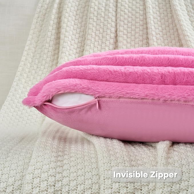 FUTEI Hot Pink Decorative Throw Pillow Covers Set of 2, 12x20 Inch Soft Fluffy - Image 3