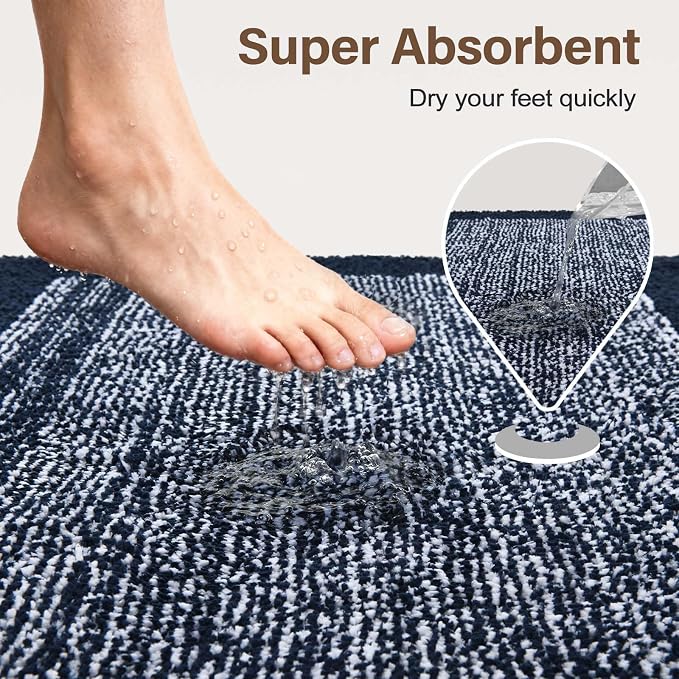 36x24 Large Bathroom Rugs Washable Non Slip, Dark Blue Bath Mat - Image 7