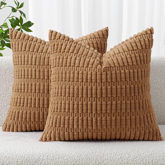 MIULEE Pack of 2 Corduroy Decorative Throw Pillow Covers 18x18 Inch Soft Boho by MIULEE