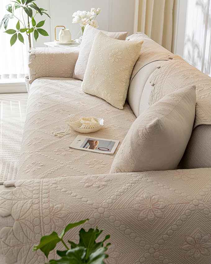 Cotton Quilted Dog Couch Cover for Sofa Farmhouse Rustic Embroidery Sectional - Image 6