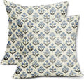 Black Blue Floral Block Print Pillow Covers 22x22 Inch Set of 2, Vintage Flower by Sivirary