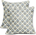 Black Blue Floral Block Print Pillow Covers 24x24 Inch Set of 2, Vintage Flower by Sivirary