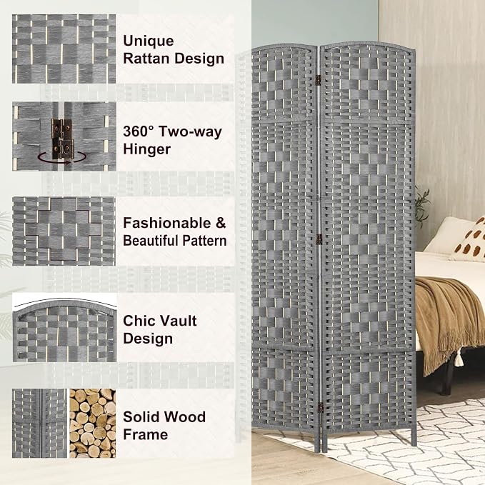 Rose Home Fashion Room Divider 5.6 ft.Tall-15.7" Wide Weave Fiber 8 Panels Room - Image 4
