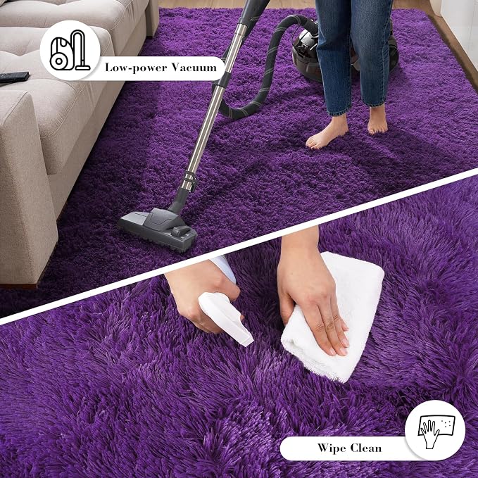 Purple Fluffy Rug Shaggy Area Rug, 2x4 Area Rugs - Image 6