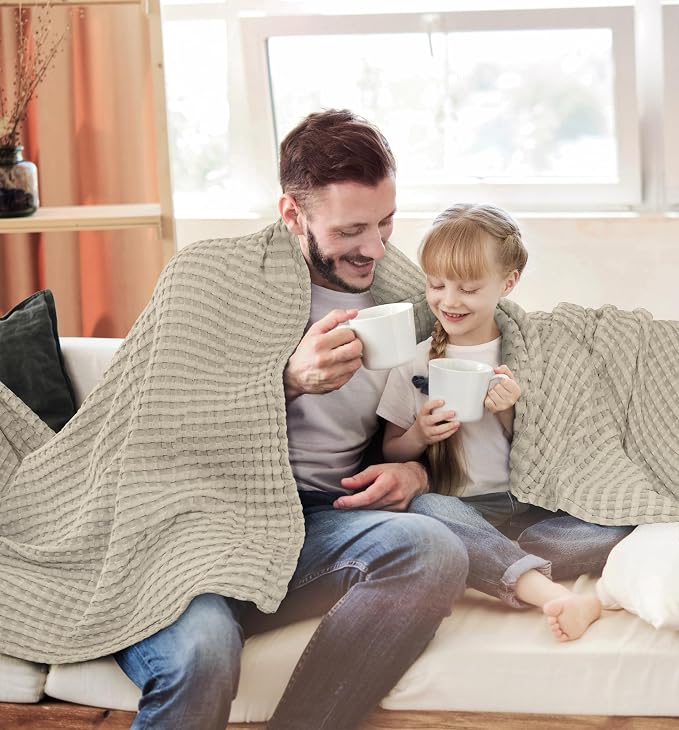 Utopia Bedding Khaki 100% Cotton Waffle Blanket 300 GSM Soft Lightweight - Image 8