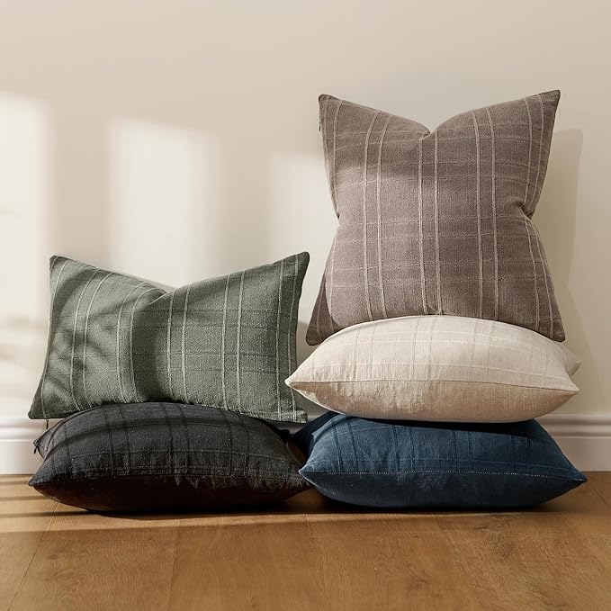 MIULEE Decorative Linen Check Euro Shams Throw Pillow Covers Neutral Farmhouse - Image 7