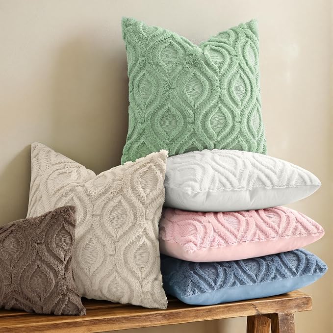decorUhome Throw Pillow Covers 26x26 Inch Set of 2, Soft Plush Faux Wool Beige - Image 6