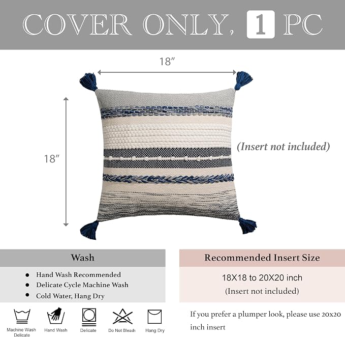 BlissBlush Navy Dark Blue Decorative Throw Pillow Cover 18x18 Square Boho - Image 5