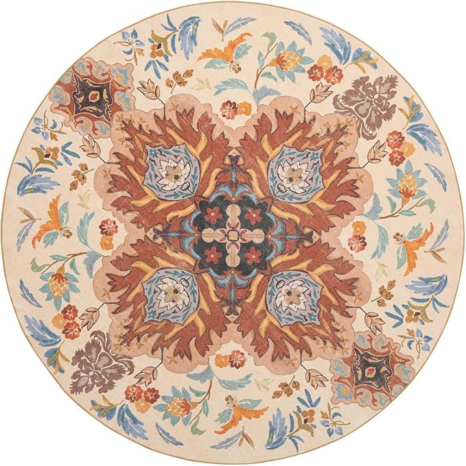 Phantoscope Washable Round Area Rug 6ft Non-Slip, Vintage Boho Rugs - Image 3