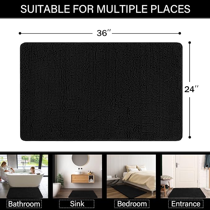 LOCHAS Luxury Bathroom Rug Shaggy Bath Mat 24 x 36 Inch, Washable Non Slip Bath - Image 3