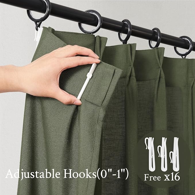 Topfinel Pinch Pleated Curtains 90 Inches Long 2 Panels Set, Olive Green Semi - Image 7