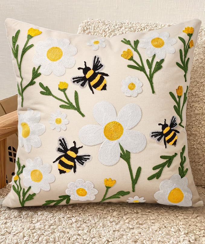 Embroidered Throw Pillow Cover 18x18 Inch by Kokaaee