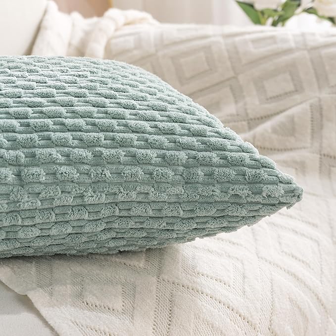 Set of 4 Yellow Olive Aqua Decorative Throw Pillow Covers 26x26 Inch Corduroy - Image 2