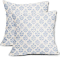 Baby Blue Floral Pillow Covers 20x20 Inch Set of 2, Vintage Flower Block Print by Sivirary
