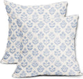 Baby Blue Floral Pillow Covers 22x22 Inch Set of 2, Vintage Flower Block Print by Sivirary