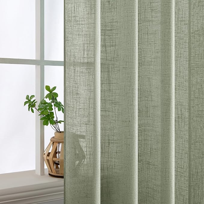 MIULEE Sage Linen Curtains 96 Inch Length 2 Panels - Image 5